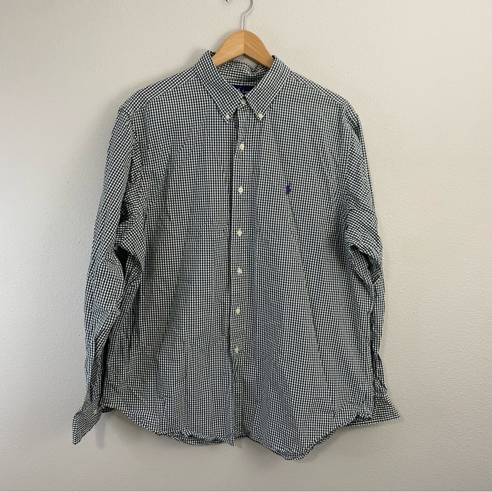Ralph Lauren Classic Fit Black and White Checkered Print Button Down 17.5 XL